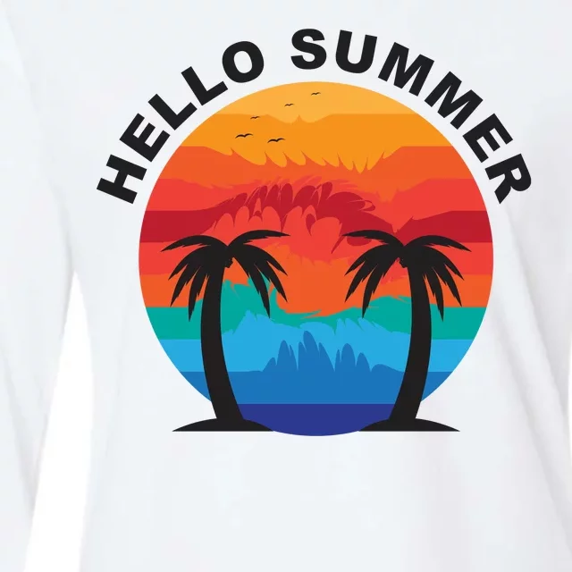 Hello Summer Tropical Sunset Beach Womens Cotton Relaxed Long Sleeve T-Shirt