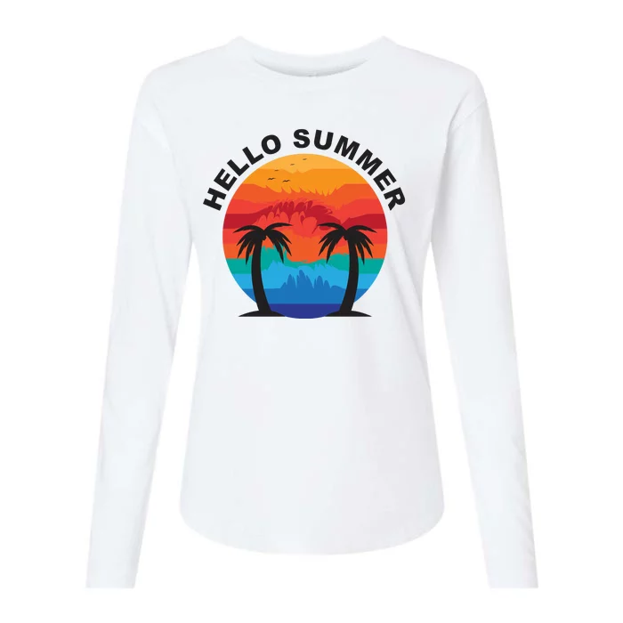 Hello Summer Tropical Sunset Beach Womens Cotton Relaxed Long Sleeve T-Shirt