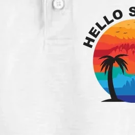 Hello Summer Tropical Sunset Beach Dry Zone Grid Performance Polo