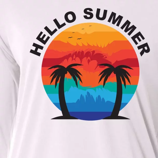 Hello Summer Tropical Sunset Beach Cooling Performance Long Sleeve Crew