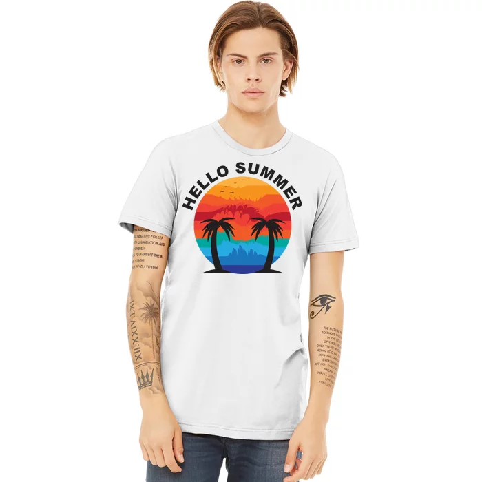 Hello Summer Tropical Sunset Beach Premium T-Shirt