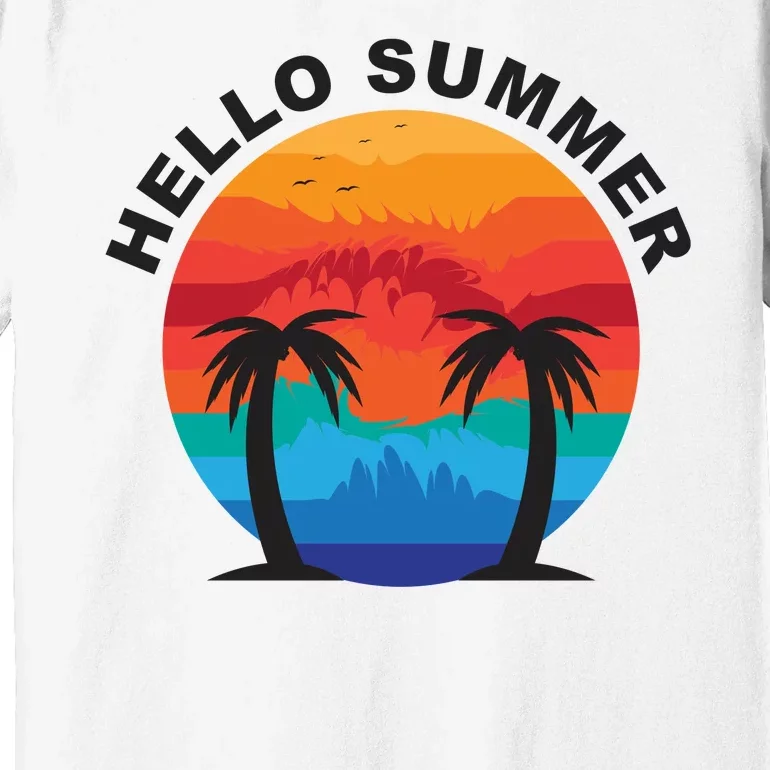 Hello Summer Tropical Sunset Beach Premium T-Shirt