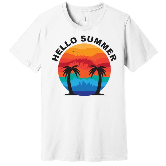 Hello Summer Tropical Sunset Beach Premium T-Shirt