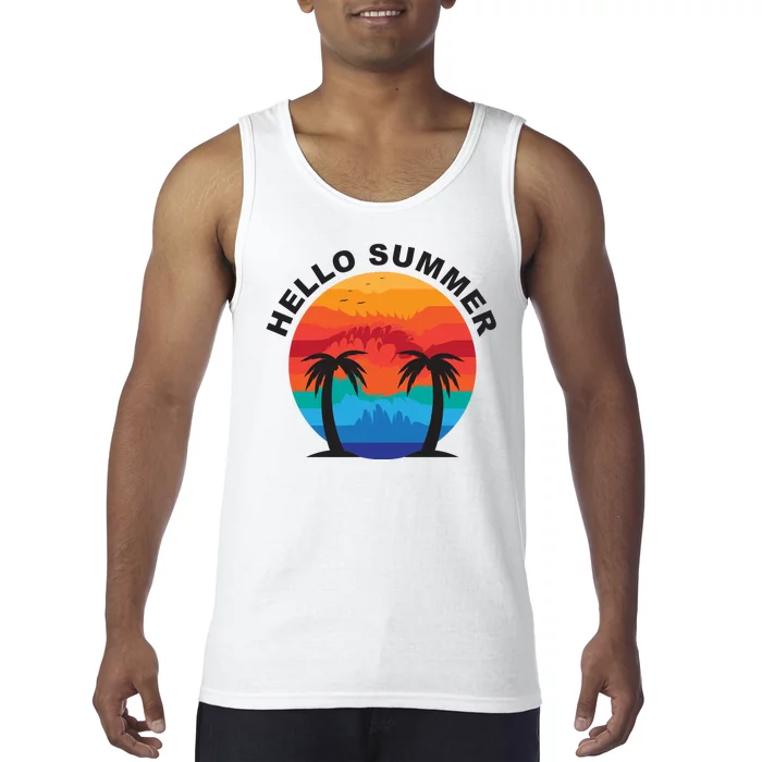 Hello Summer Tropical Sunset Beach Tank Top