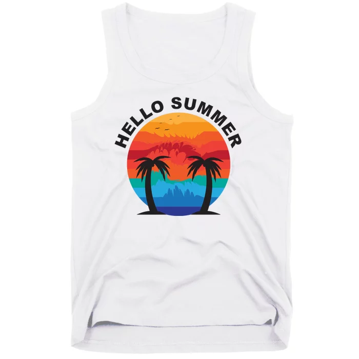 Hello Summer Tropical Sunset Beach Tank Top