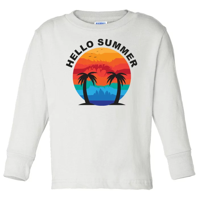 Hello Summer Tropical Sunset Beach Toddler Long Sleeve Shirt