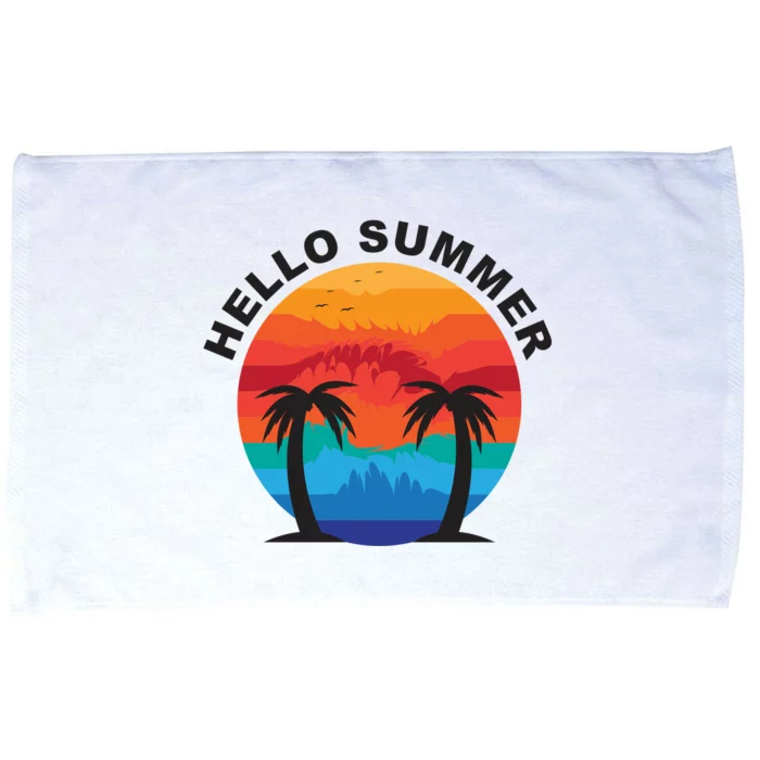 Hello Summer Tropical Sunset Beach Microfiber Hand Towel