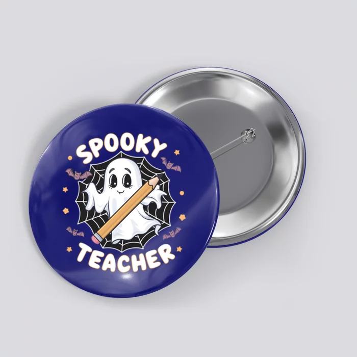 Halloween Spooky Teacher Ghost Bats And Spiderweb Design Gift Button