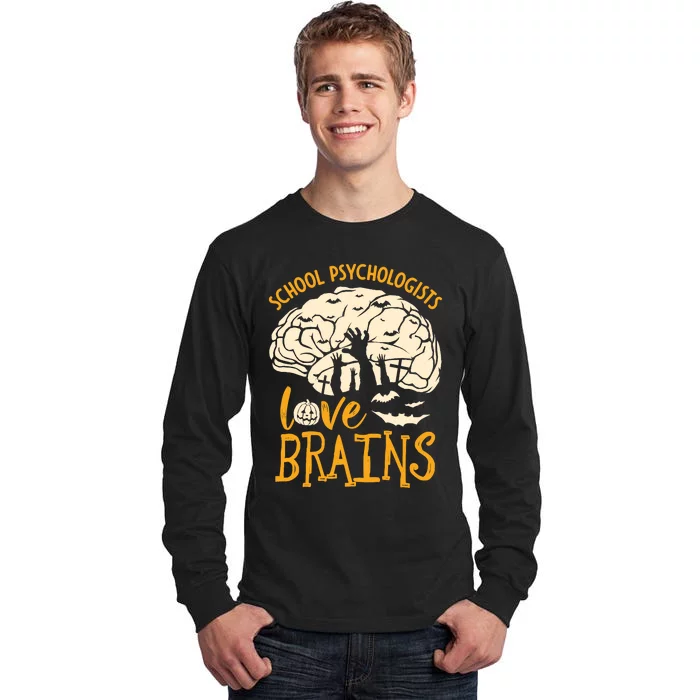 Halloween School Therapist School Psychologists Love Brains Tall Long Sleeve T-Shirt