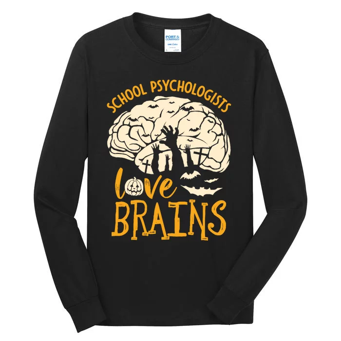 Halloween School Therapist School Psychologists Love Brains Tall Long Sleeve T-Shirt