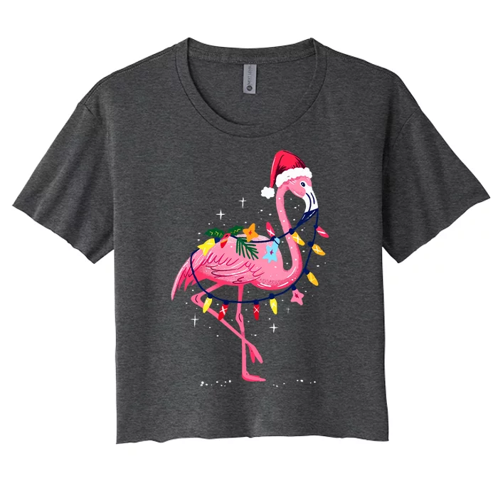 Hawaiian Summer Tropical Flamingo Funny Christmas Women's Crop Top Tee