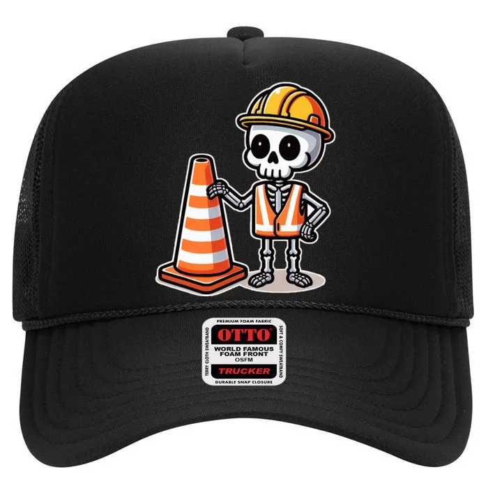 Halloween Skeleton Traffic Cone High Crown Mesh Trucker Hat