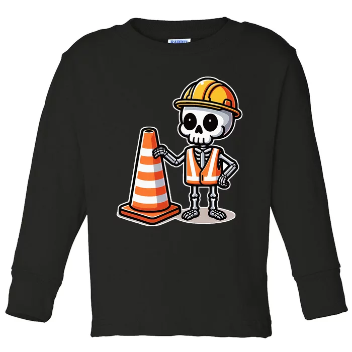 Halloween Skeleton Traffic Cone Toddler Long Sleeve Shirt