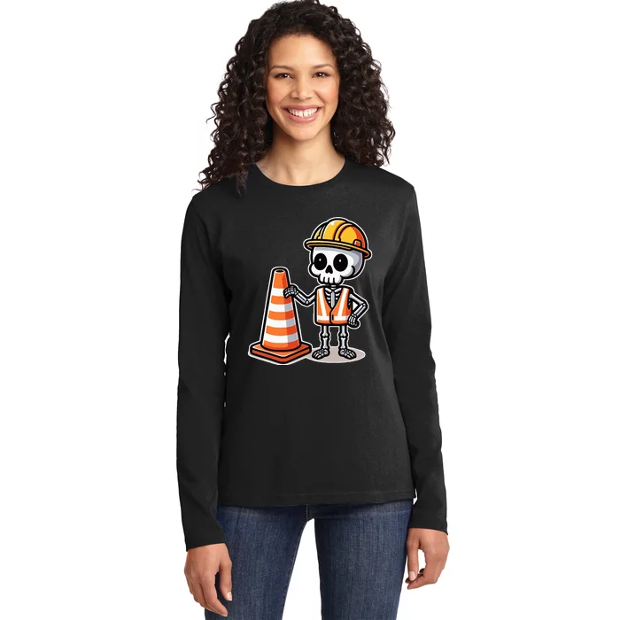 Halloween Skeleton Traffic Cone Ladies Long Sleeve Shirt