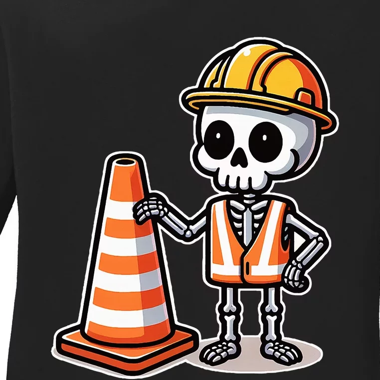 Halloween Skeleton Traffic Cone Ladies Long Sleeve Shirt