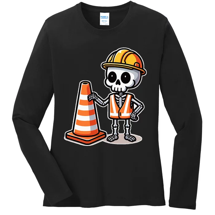 Halloween Skeleton Traffic Cone Ladies Long Sleeve Shirt