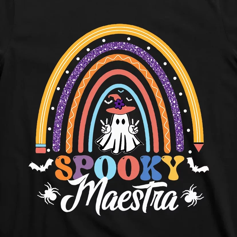 Halloween Spanish Teacher Spooky Rainbow Bilingual Maestra T-Shirt