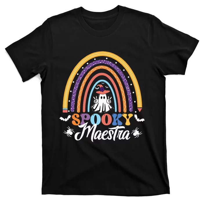 Halloween Spanish Teacher Spooky Rainbow Bilingual Maestra T-Shirt