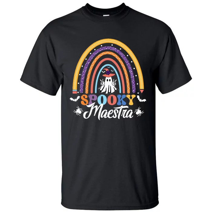 Halloween Spanish Teacher Spooky Rainbow Bilingual Maestra Tall T-Shirt