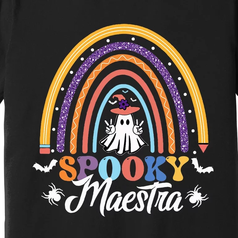 Halloween Spanish Teacher Spooky Rainbow Bilingual Maestra Premium T-Shirt