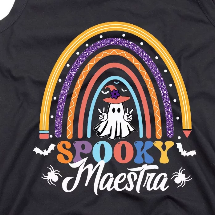 Halloween Spanish Teacher Spooky Rainbow Bilingual Maestra Tank Top