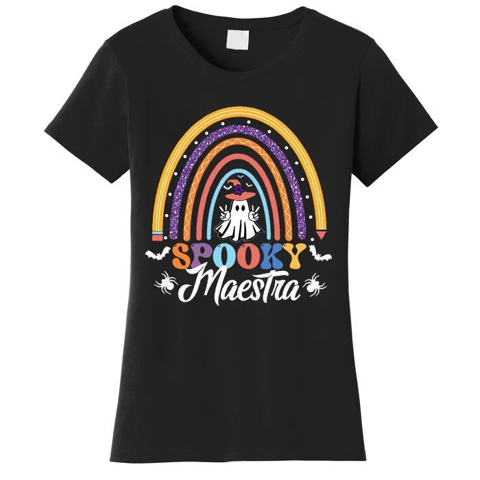 Halloween Spanish Teacher Spooky Rainbow Bilingual Maestra Women's T-Shirt