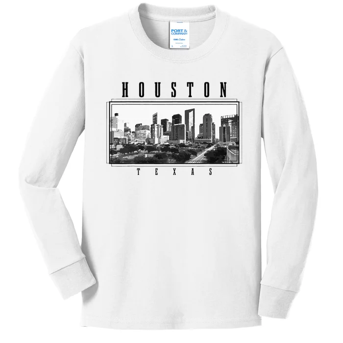 Houston Skyline Texas Pride Vintage Houston Kids Long Sleeve Shirt