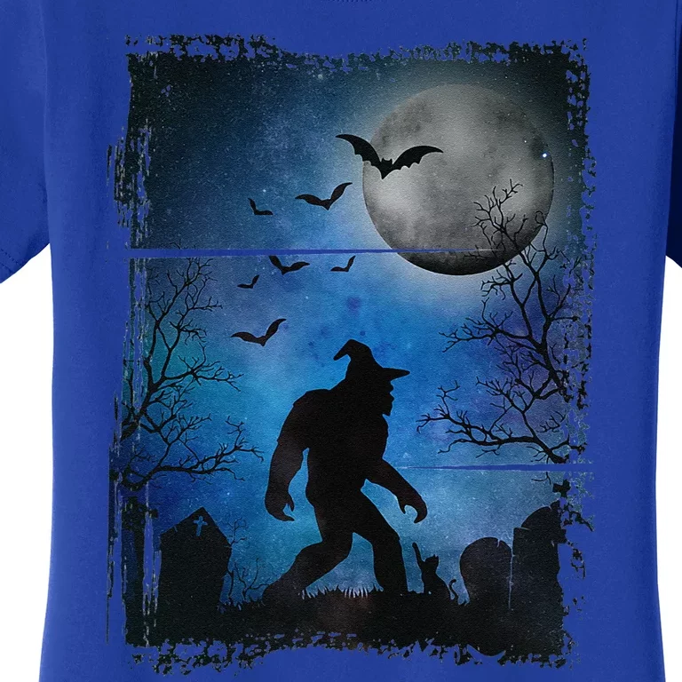 Halloween Sasquatch Tombstones Bats & Spooky Full Moon Cute Women's T-Shirt