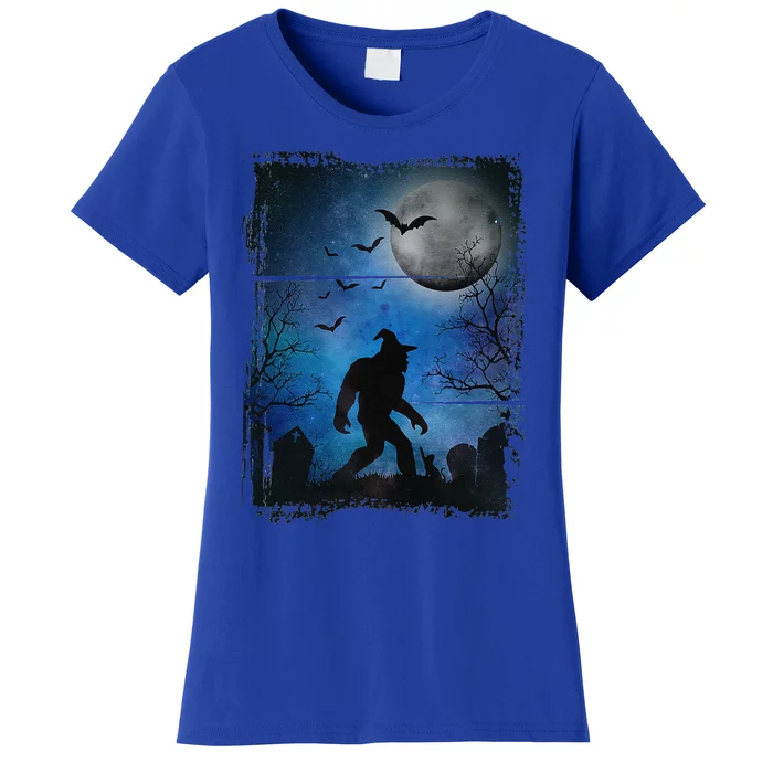 Halloween Sasquatch Tombstones Bats & Spooky Full Moon Cute Women's T-Shirt