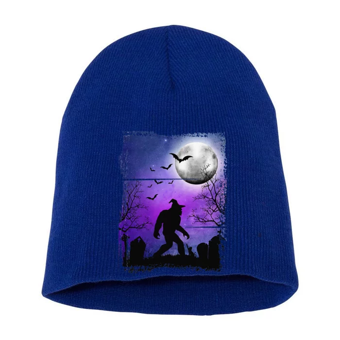 Halloween Sasquatch Tombstones Bats & Spooky Full Moon Funny Short Acrylic Beanie