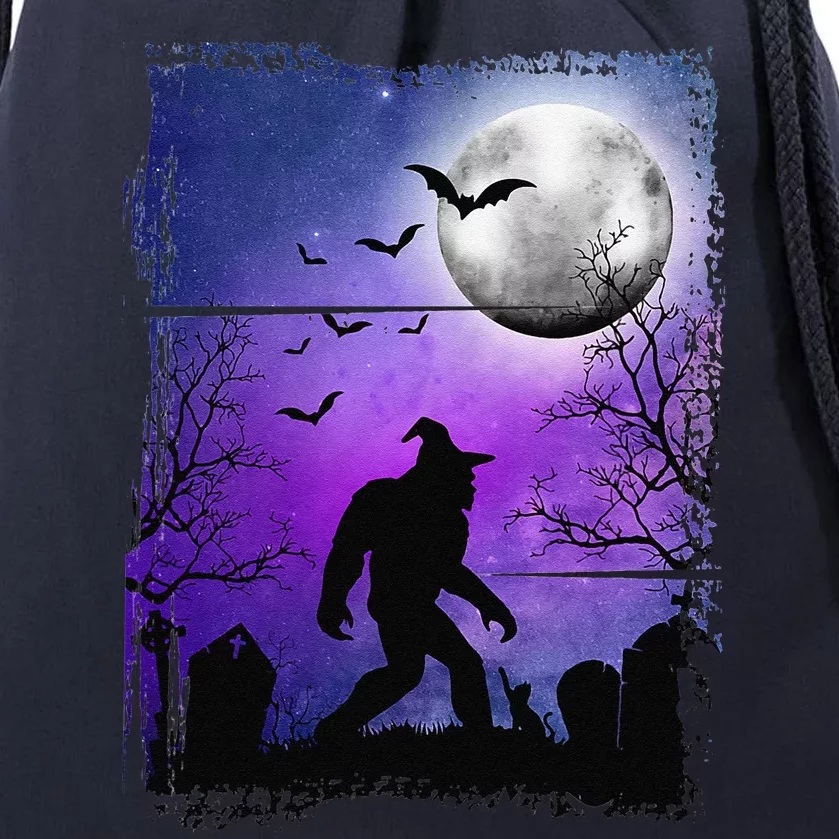 Halloween Sasquatch Tombstones Bats & Spooky Full Moon Funny Drawstring Bag