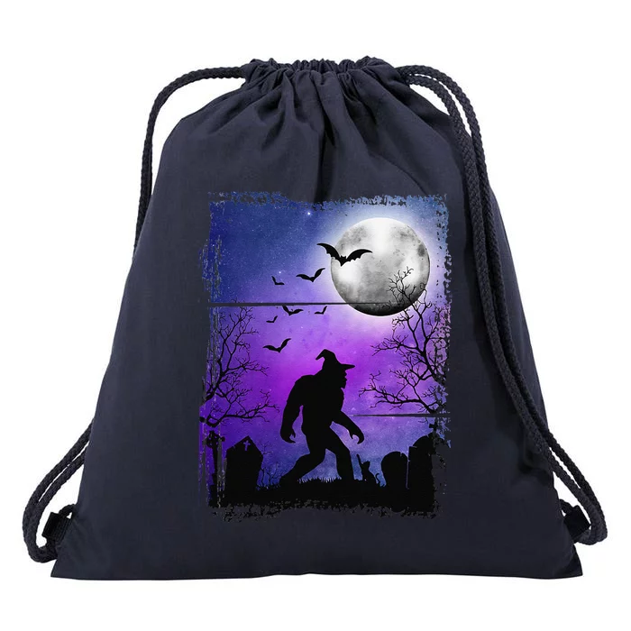 Halloween Sasquatch Tombstones Bats & Spooky Full Moon Funny Drawstring Bag