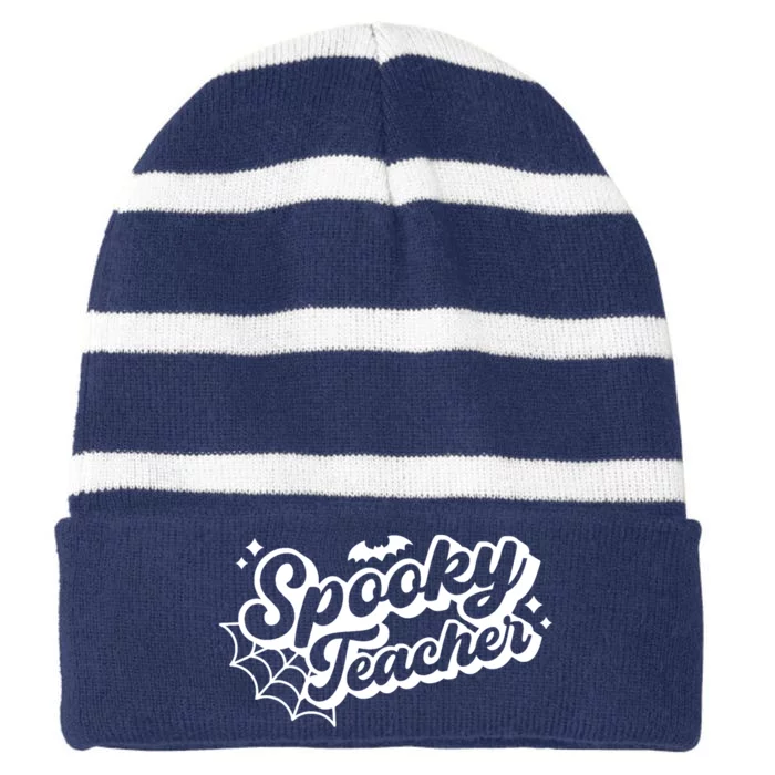 Halloween Spooky Teacher Trick Or Teach Funny Halloween Striped Beanie with Solid Band