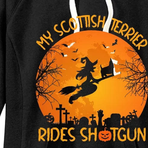 Hilarious Scottish Terrier Witch Halloween Car Ride Women's Fleece Hoodie