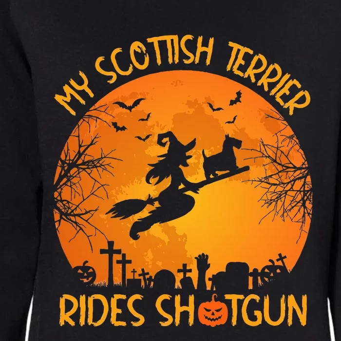 Hilarious Scottish Terrier Witch Halloween Car Ride Womens California Wash Sweatshirt