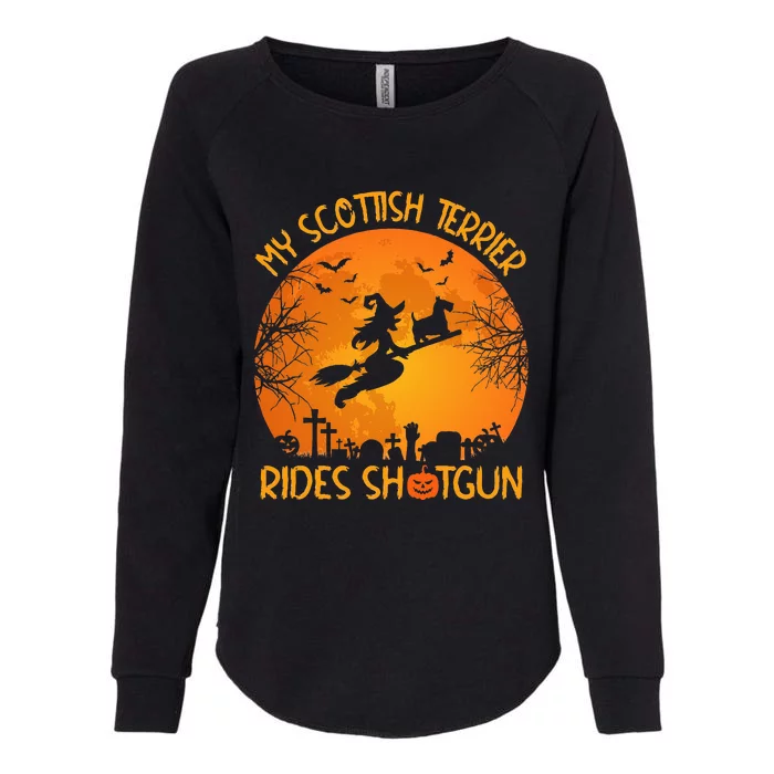 Hilarious Scottish Terrier Witch Halloween Car Ride Womens California Wash Sweatshirt