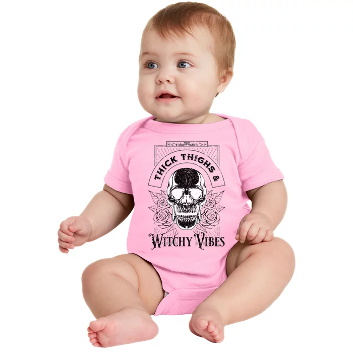 Halloween Skull Tarot Card Thick Thighs And Witchy Vibes Gift Baby Bodysuit