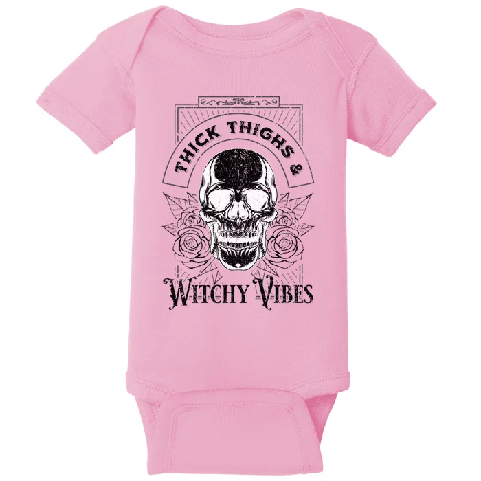 Halloween Skull Tarot Card Thick Thighs And Witchy Vibes Gift Baby Bodysuit