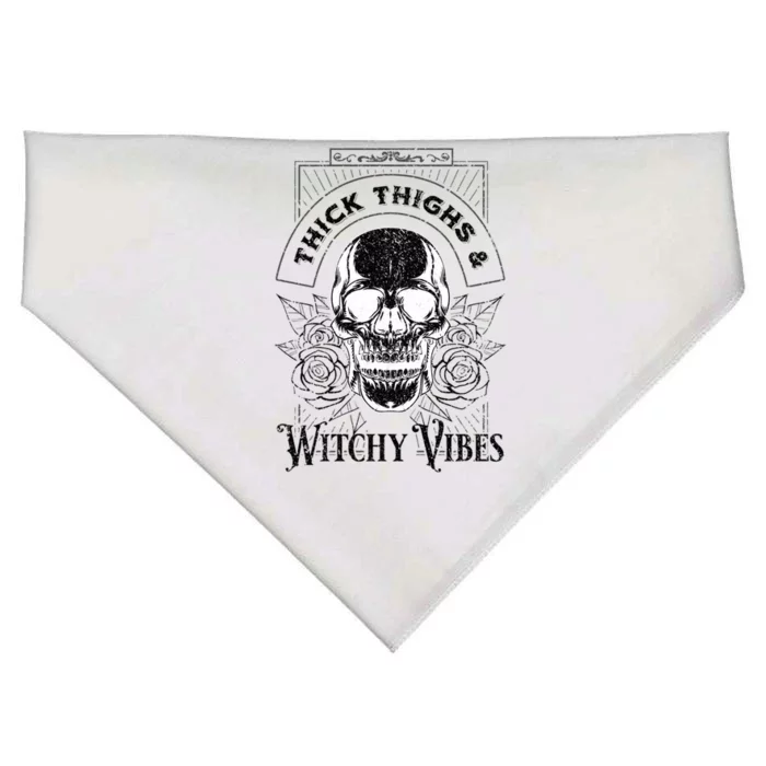 Halloween Skull Tarot Card Thick Thighs And Witchy Vibes Gift USA-Made Doggie Bandana