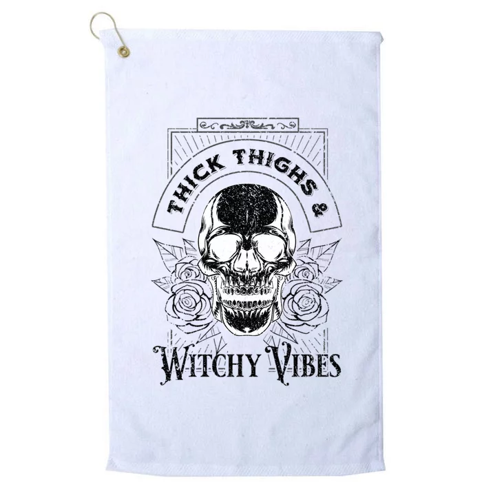 Halloween Skull Tarot Card Thick Thighs And Witchy Vibes Gift Platinum Collection Golf Towel