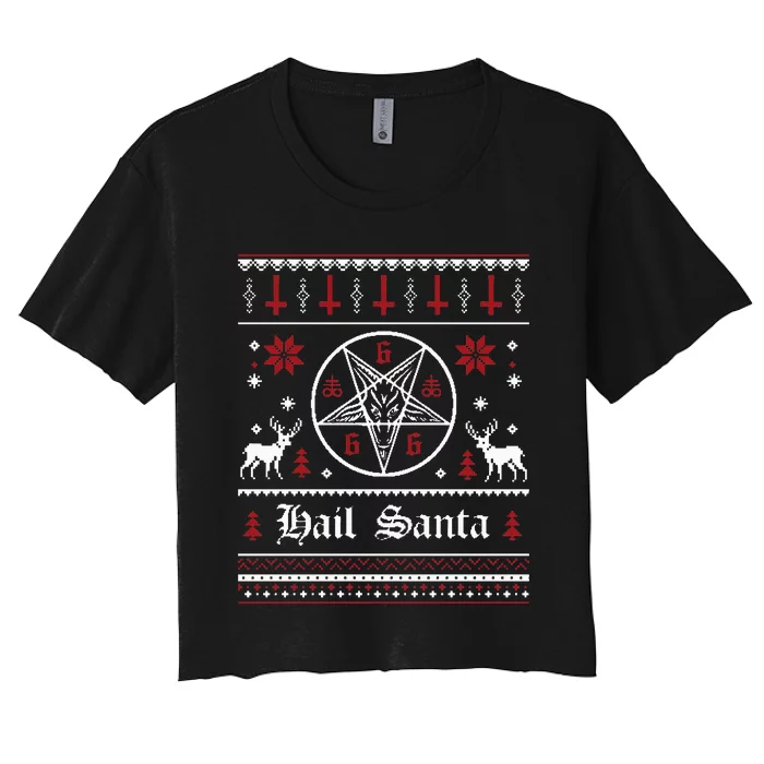 Hail Santa Ugly Christmas Sweater Sweatshirt Women's Crop Top Tee