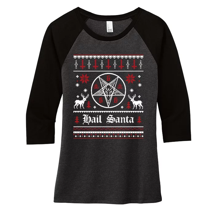 Hail Santa Ugly Christmas Funny Gift Women's Tri-Blend 3/4-Sleeve Raglan Shirt