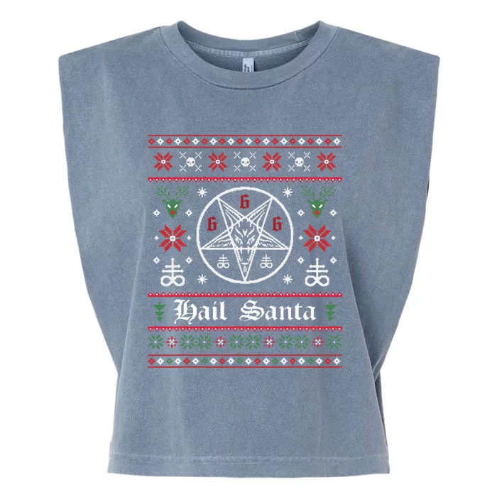 Hail Santa Ugly Christmas Sweater Garment-Dyed Women's Muscle Tee