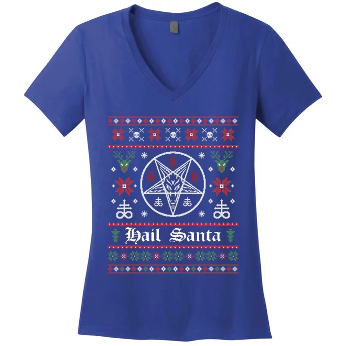 Hail Santa Ugly Christmas Sweater Gift Women's V-Neck T-Shirt