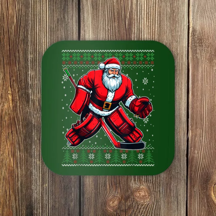 Hockey Santa Ugly Christmas Sweater Coaster