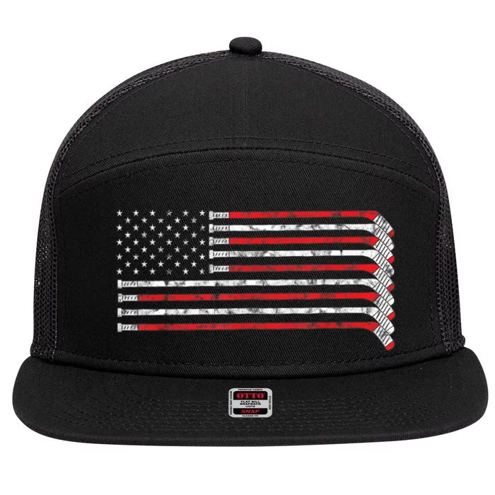 Hockey Stick USA Flag Faded Hockey Player Tshirt 7 Panel Mesh Trucker Snapback Hat