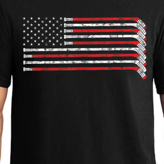 Hockey Stick USA Flag Faded Hockey Player Tshirt Pajama Set