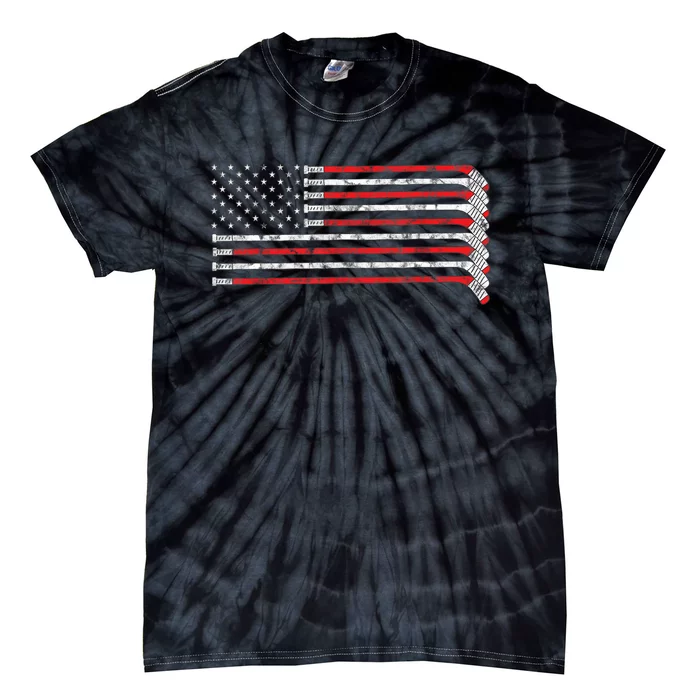 Hockey Stick USA Flag Faded Hockey Player Tshirt Tie-Dye T-Shirt