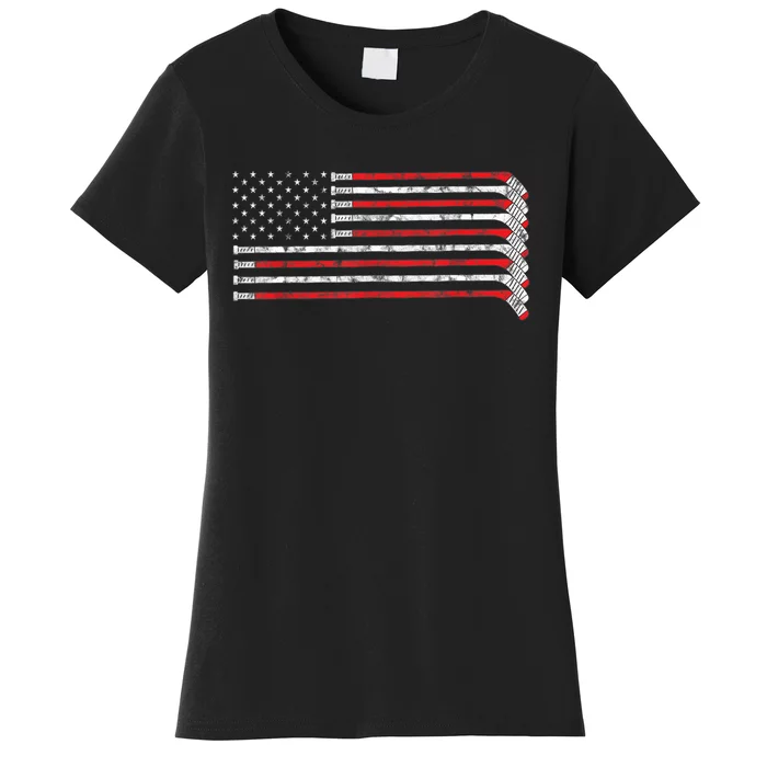 Hockey Stick USA Flag Faded Hockey Player Tshirt Women's T-Shirt