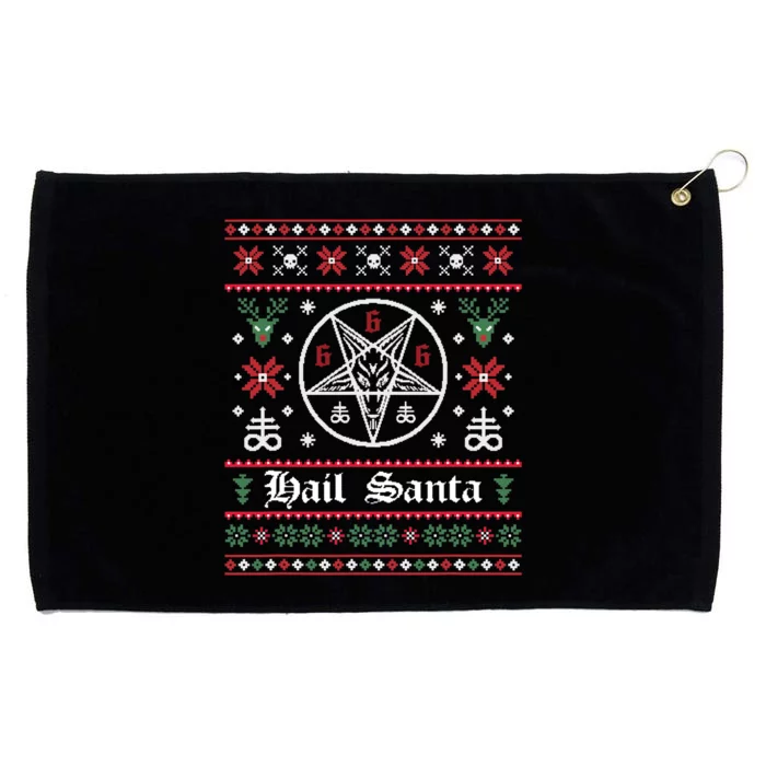 Hail Santa Ugly Christmas Sweater Grommeted Golf Towel